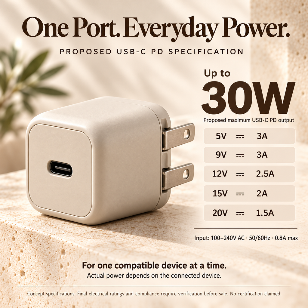 ZASEORE™ Noren 30W USB-C Wall Charger — Single-Port Power Delivery Adapter with Foldable U.S. Plug