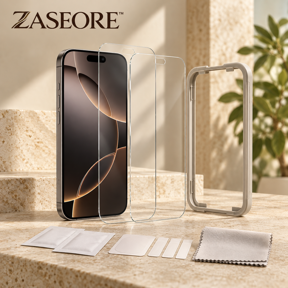 ZASEORE™ Claren Tempered Glass Screen Protector — 2-Pack Clear Display Film with Alignment Frame for Select iPhone Models
