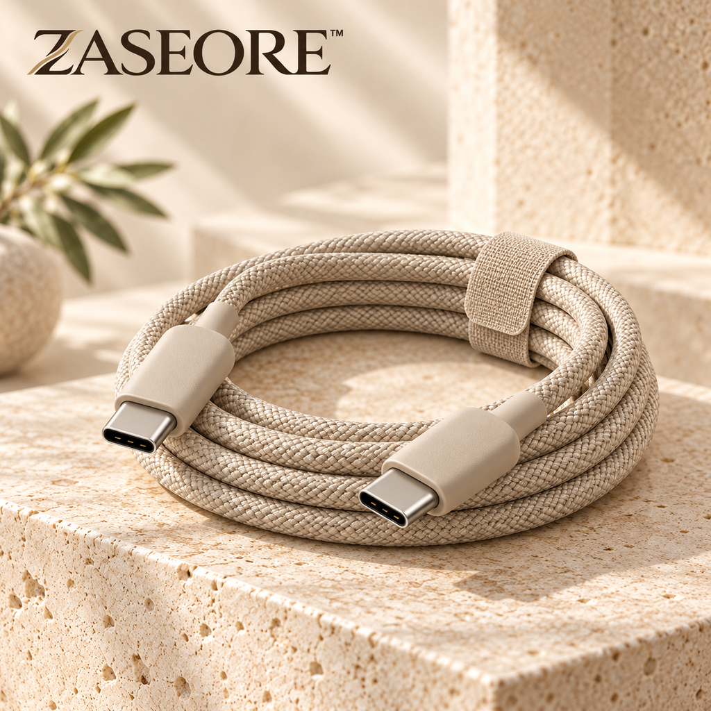 ZASEORE™ Corda Braided USB-C to USB-C Charging Cable — 60W Power Delivery Cable with Matching Cable Wrap, 3 ft or 6 ft