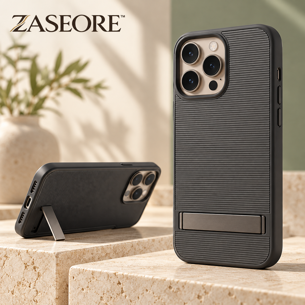 ZASEORE™ Orven Kickstand Phone Case — Textured Slim Cover with Fold-Flat Landscape Stand for Select iPhone Models
