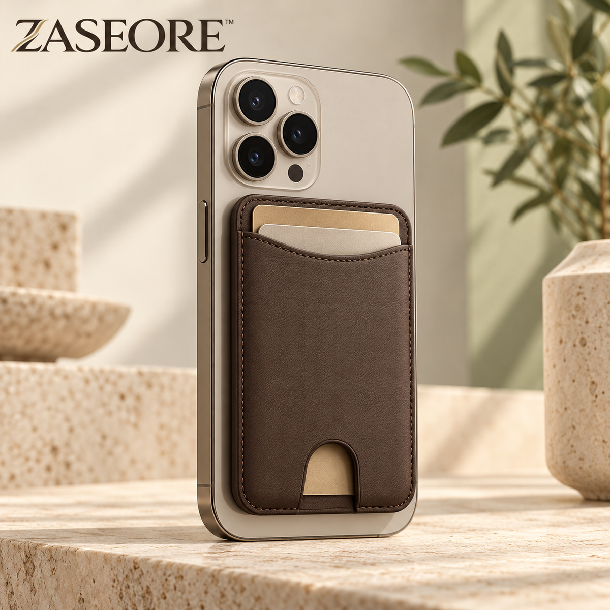 ZASEORE™ Sorel Magnetic Phone Wallet — Slim Two-Card Holder with Thumb Access for Compatible Magnetic Phone Cases