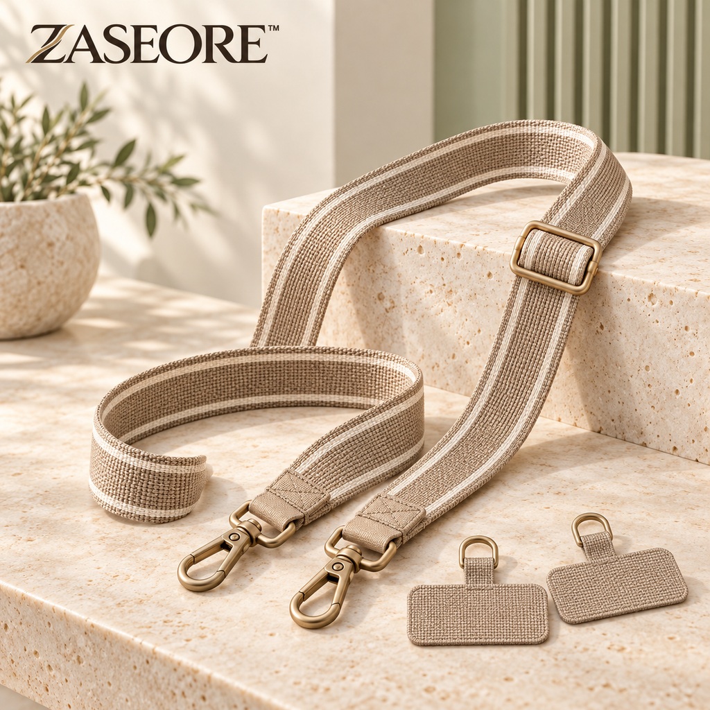 ZASEORE™ Liora Adjustable Crossbody Phone Strap — Woven Lanyard with Detachable Clips and Two Case Tether Tabs