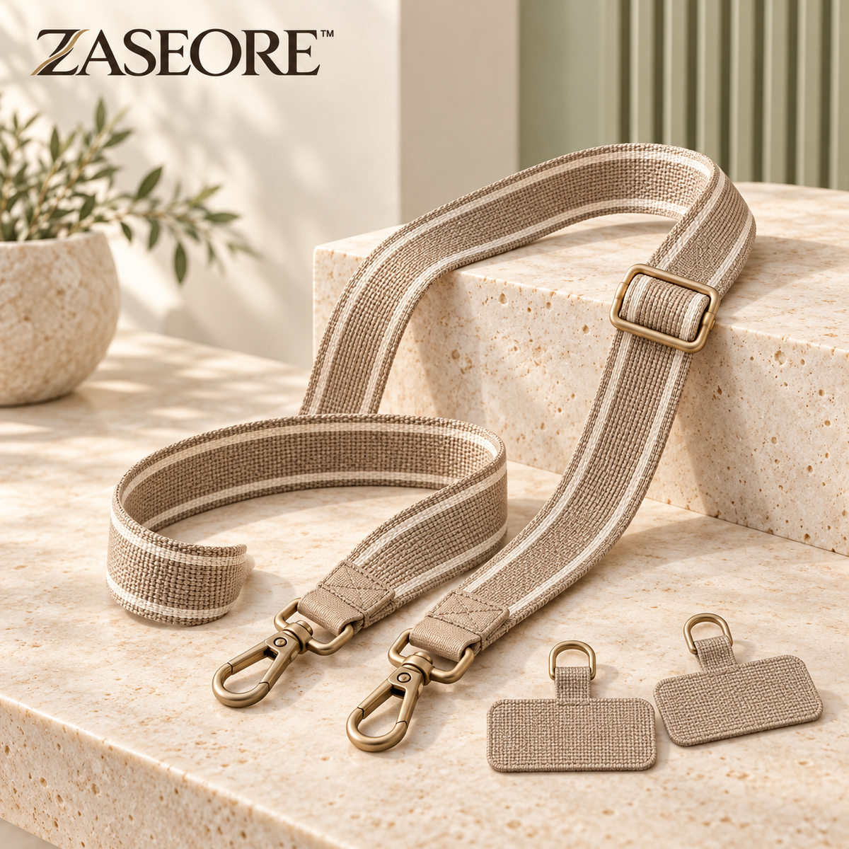 ZASEORE™ Liora Adjustable Crossbody Phone Strap — Woven Lanyard with Detachable Clips and Two Case Tether Tabs