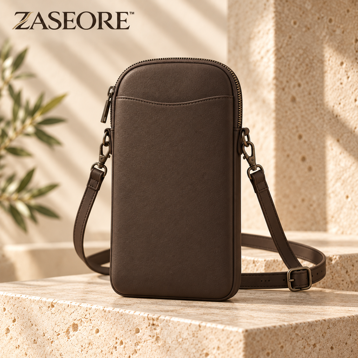 ZASEORE™ Meren Crossbody Phone Pouch — Slim Zippered Smartphone Bag with Two Card Slots and Adjustable Strap