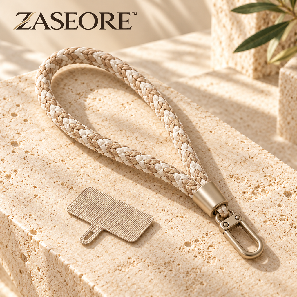 ZASEORE™ Tavin Braided Phone Wrist Strap — Detachable Wristlet Lanyard with Case Tether Tab and Satin-Finish Clip
