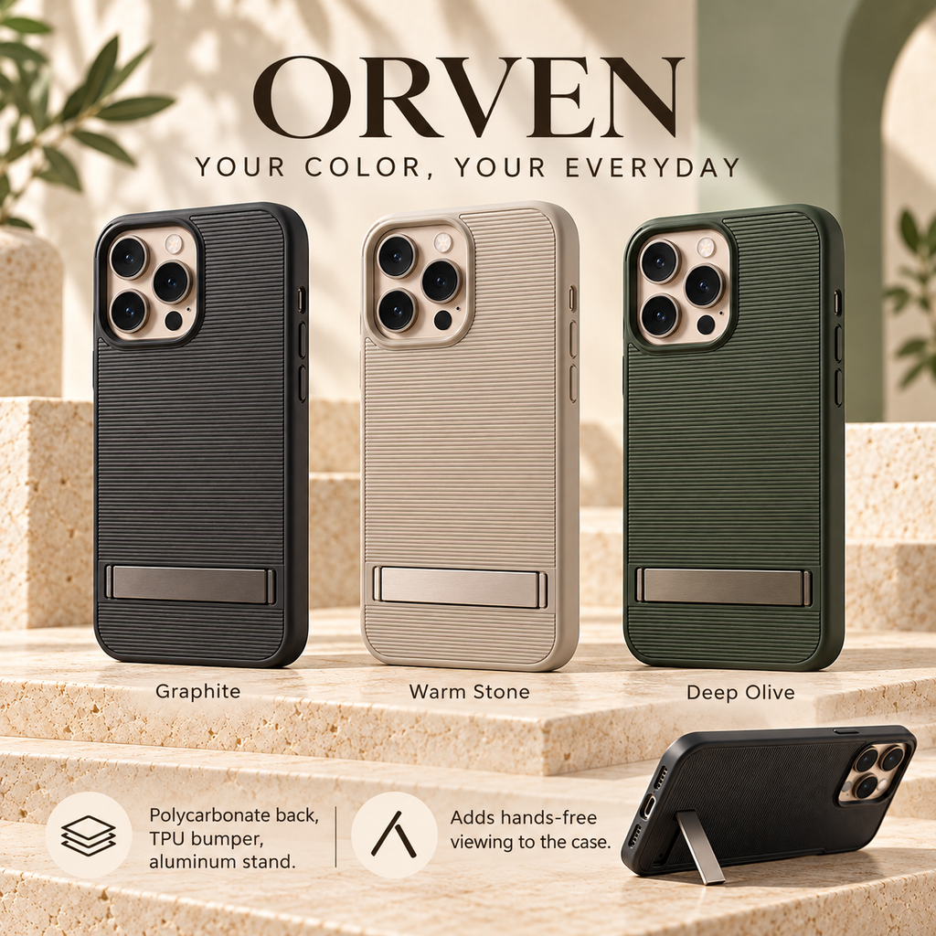 ZASEORE™ Orven Kickstand Phone Case — Textured Slim Cover with Fold-Flat Landscape Stand for Select iPhone Models