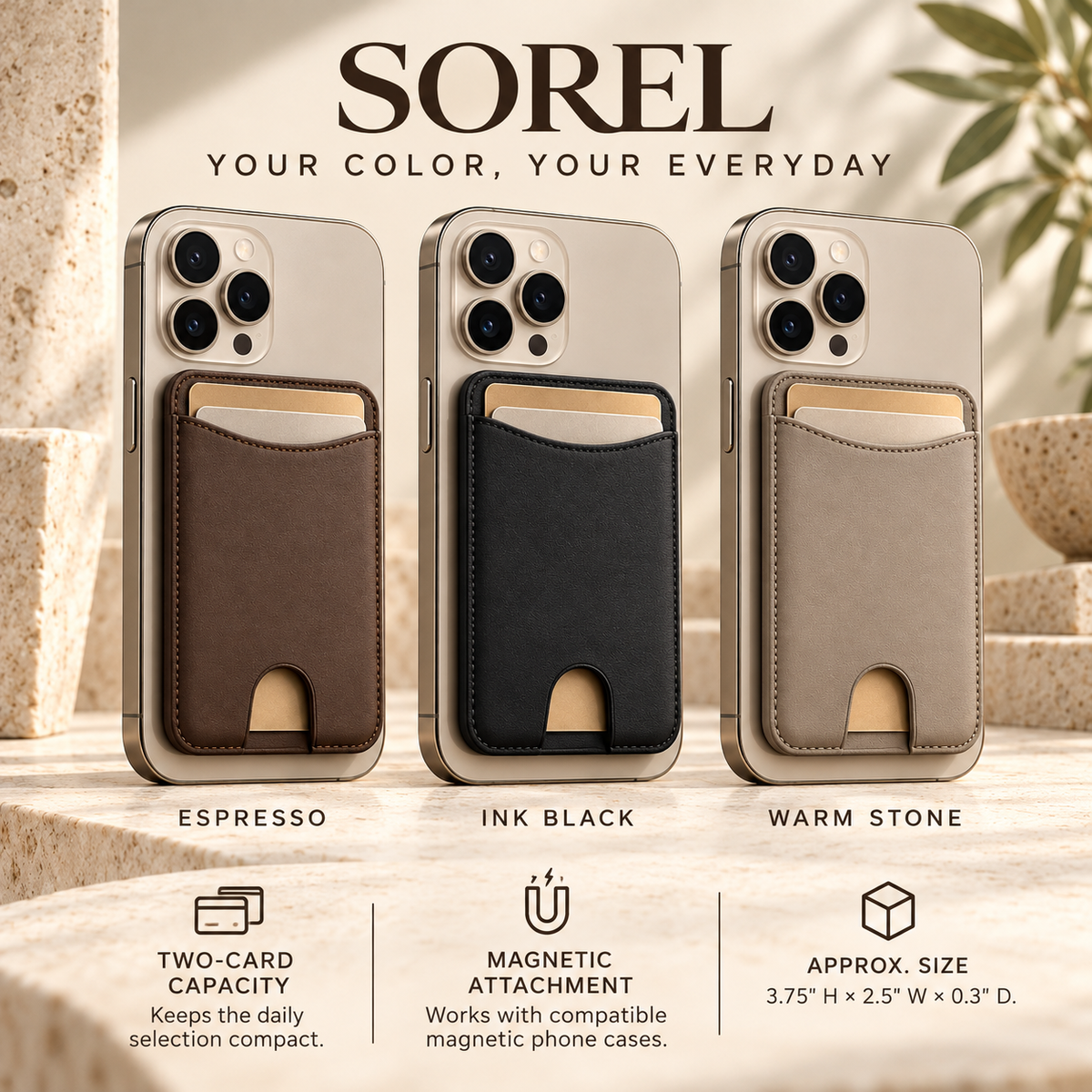 ZASEORE™ Sorel Magnetic Phone Wallet — Slim Two-Card Holder with Thumb Access for Compatible Magnetic Phone Cases