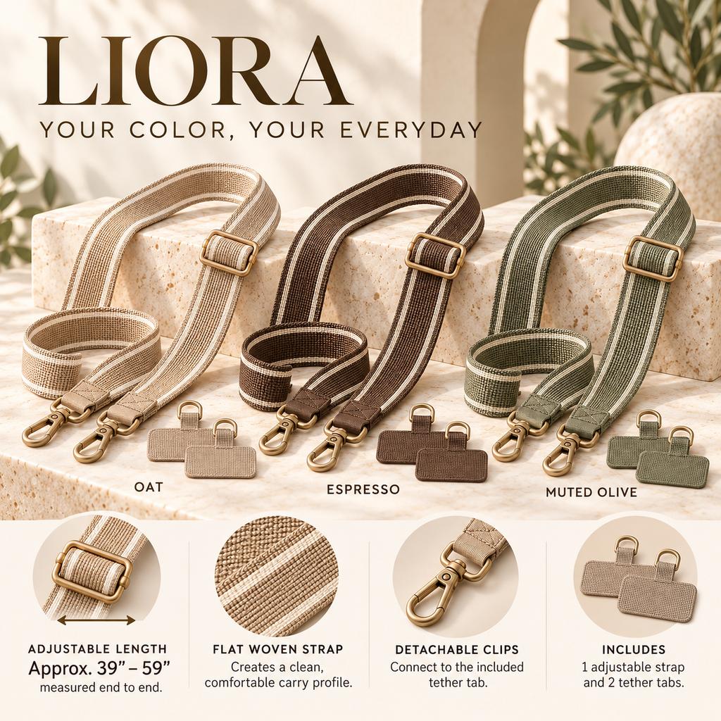ZASEORE™ Liora Adjustable Crossbody Phone Strap — Woven Lanyard with Detachable Clips and Two Case Tether Tabs