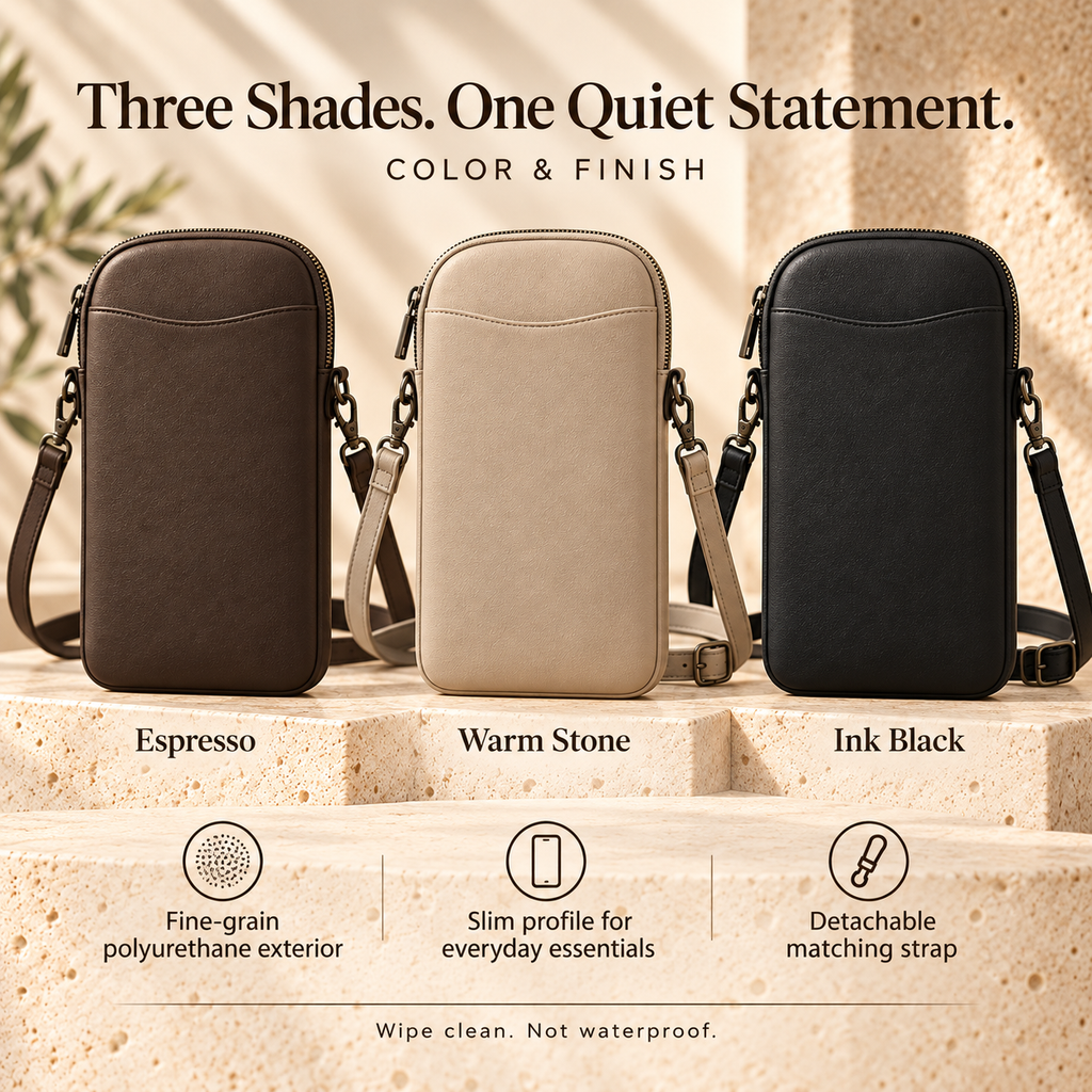 ZASEORE™ Meren Crossbody Phone Pouch — Slim Zippered Smartphone Bag with Two Card Slots and Adjustable Strap