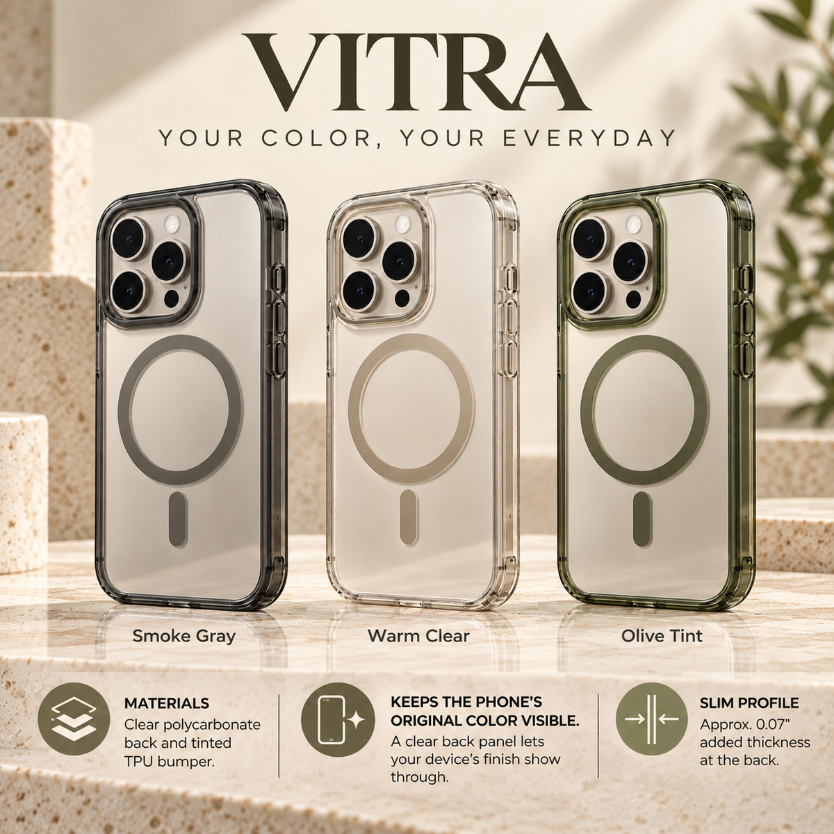 ZASEORE™ Vitra Clear Magnetic Phone Case — Transparent PC Back with Smoke-Tint TPU Bumper for Select iPhone Models