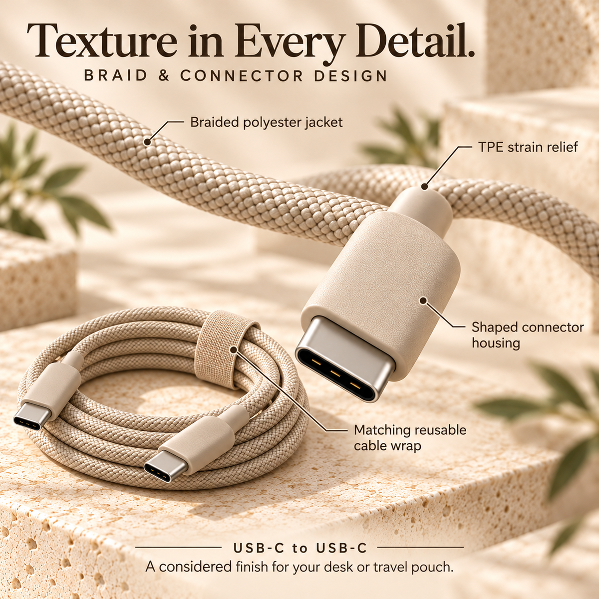ZASEORE™ Corda Braided USB-C to USB-C Charging Cable — 60W Power Delivery Cable with Matching Cable Wrap, 3 ft or 6 ft