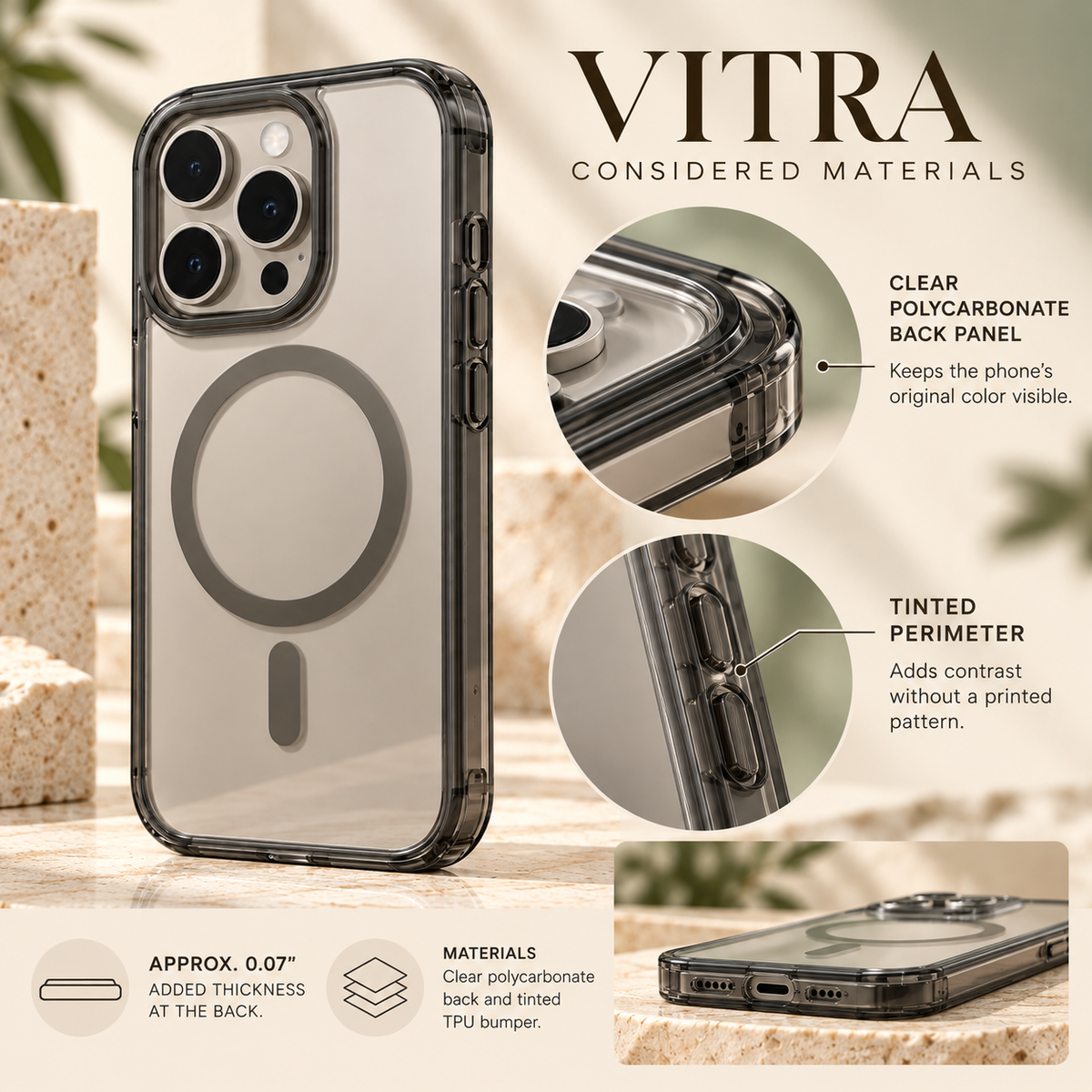 ZASEORE™ Vitra Clear Magnetic Phone Case — Transparent PC Back with Smoke-Tint TPU Bumper for Select iPhone Models