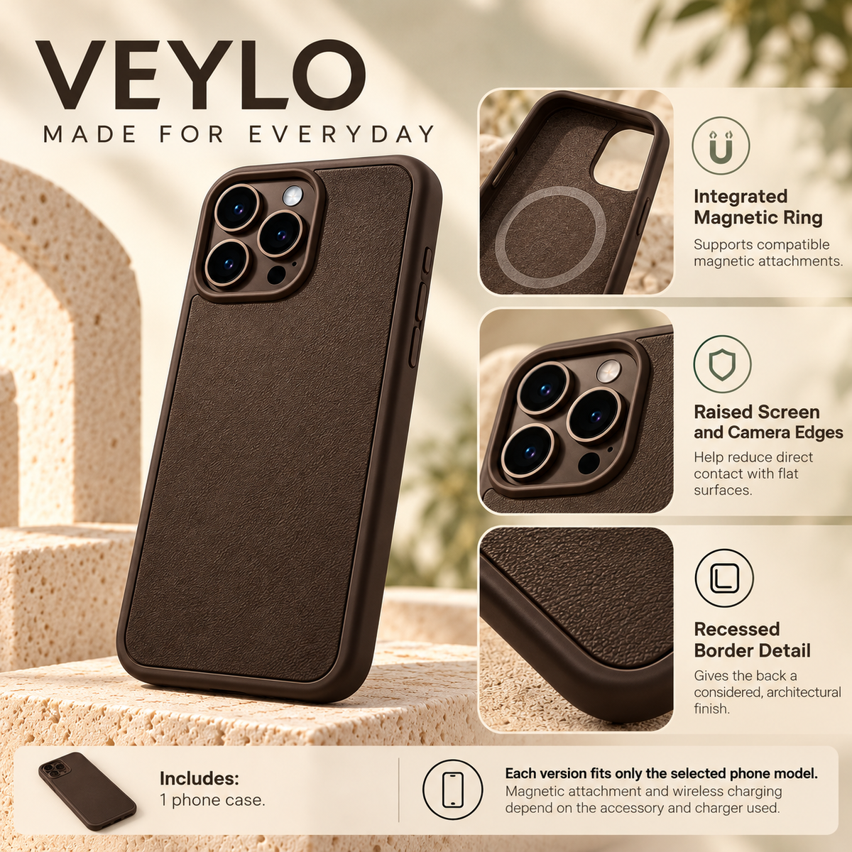 ZASEORE™ Veylo Textured Magnetic Phone Case — Slim TPU Bumper Cover with Microfiber Lining for Select iPhone Models