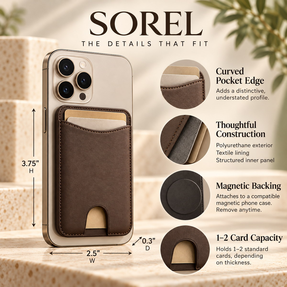 ZASEORE™ Sorel Magnetic Phone Wallet — Slim Two-Card Holder with Thumb Access for Compatible Magnetic Phone Cases