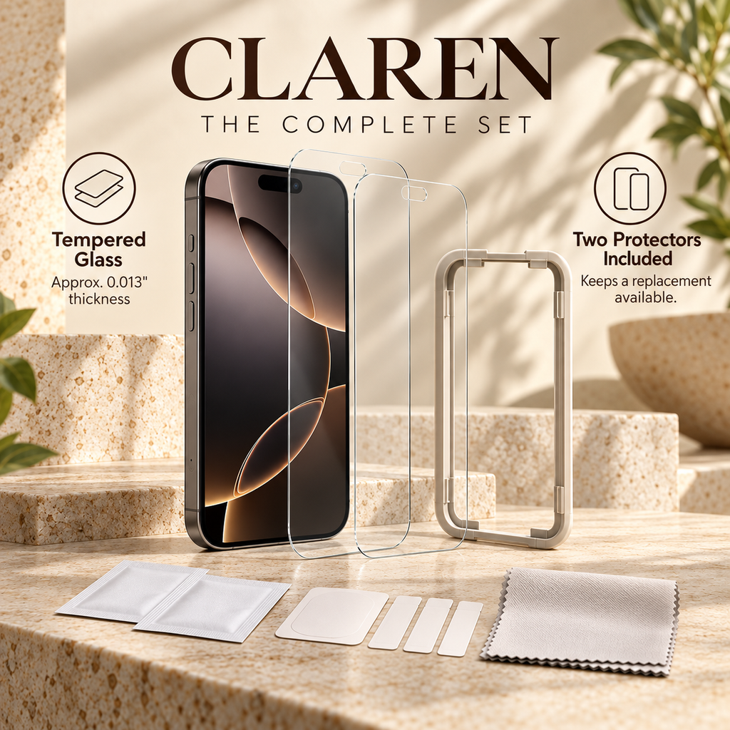 ZASEORE™ Claren Tempered Glass Screen Protector — 2-Pack Clear Display Film with Alignment Frame for Select iPhone Models
